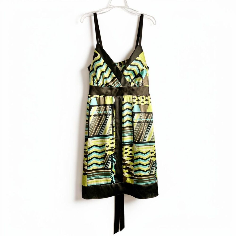 Ashley Stewart 18 Plus Size Abstract Geo Satin Cami Dress Empire Waist Satin Sas